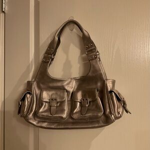 Silver Leather Shoulder Bag